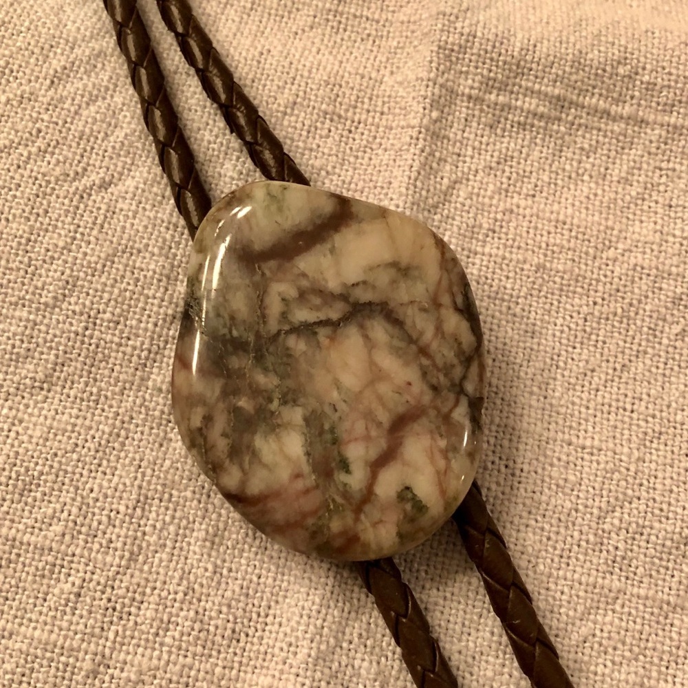 Vintage Stone & Leather Bolo Tie - Jasper Gemstone